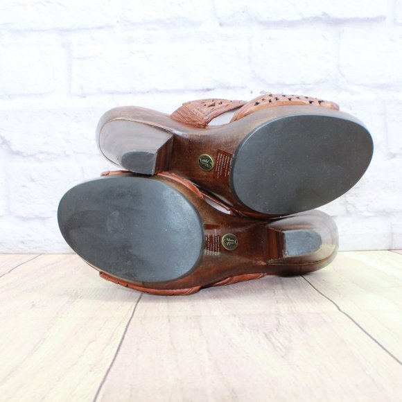 Frye Sage Cut Brown Leather Slip On Platform Heeled Sandals Size 9 Medium - Picture 9 of 9